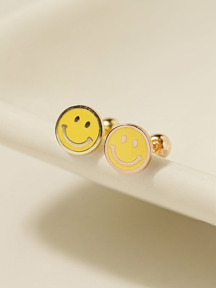 14K Gold Enamel Smile Cartilage Earring 20G