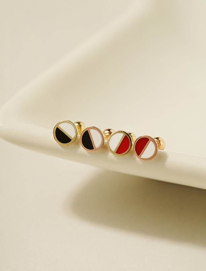 14K Gold Enamel Half Color Circle Cartilage Earring 20G