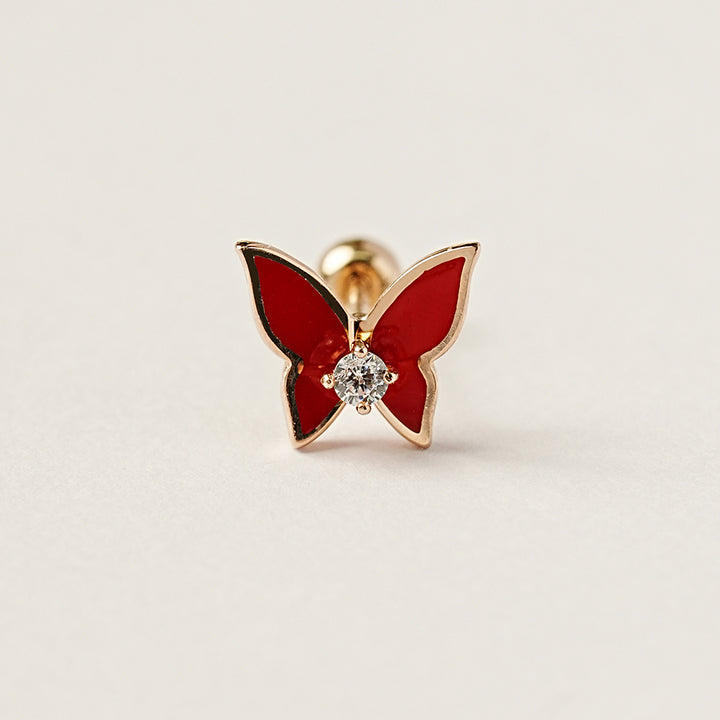 14K Gold Enamel Cubic Butterfly Cartilage Earring 20g