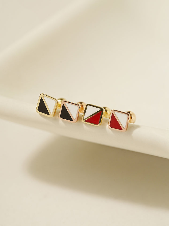 14K Gold Enamel Half Color Square Cartilage Earring 20G