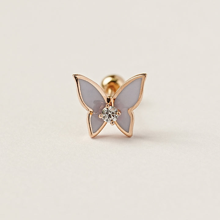 14K Gold Enamel Cubic Butterfly Cartilage Earring 20g