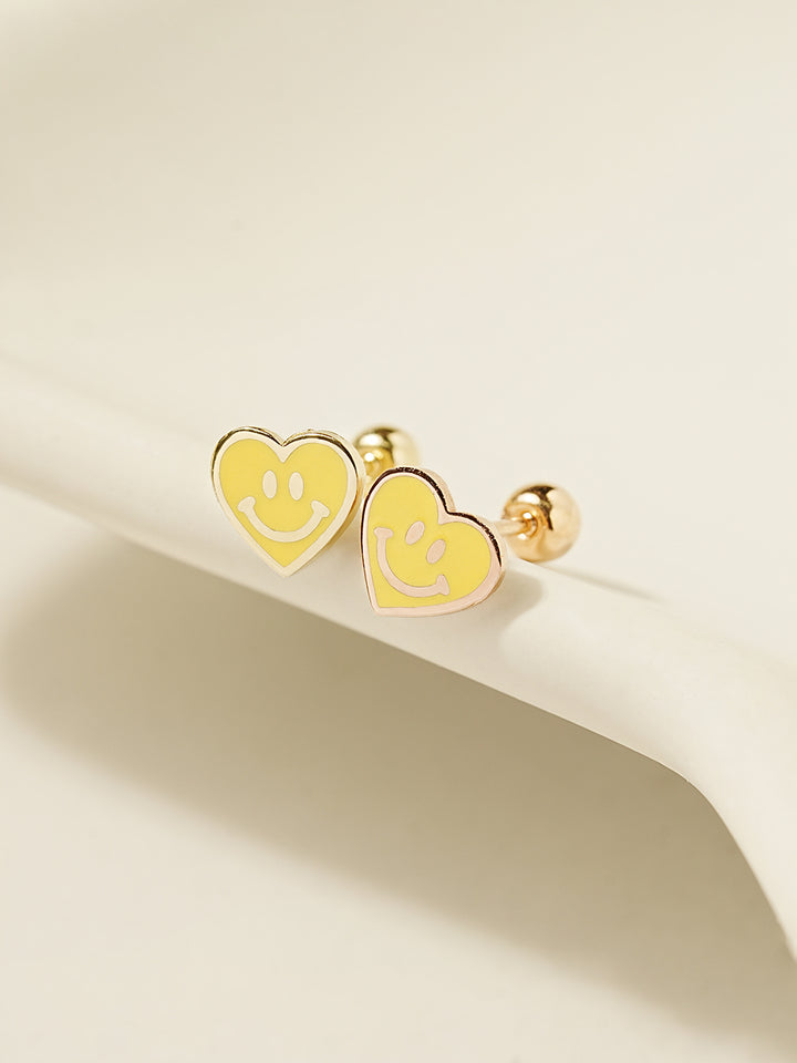 14K Gold Enamel Heart Smile Cartilage Earring 20G