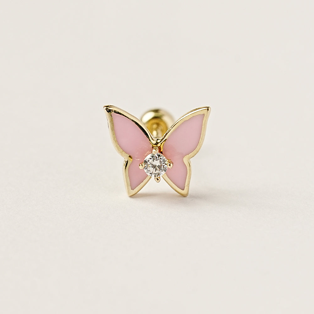 14K Gold Enamel Cubic Butterfly Cartilage Earring 20g