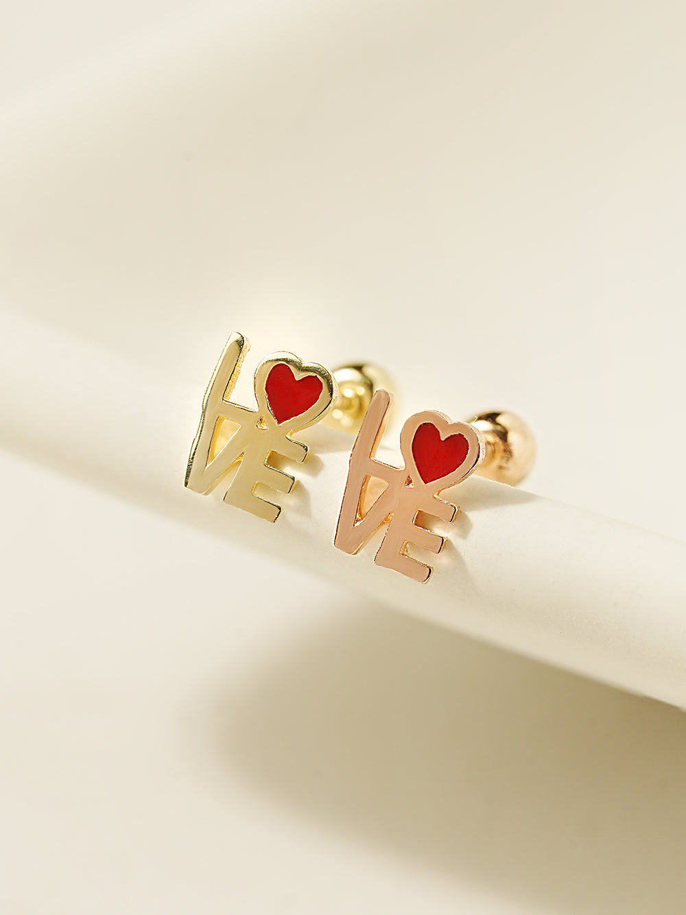 14K Gold Enamel Love Lettering Cartilage Earring 20G