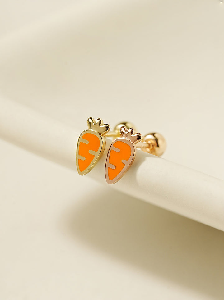 14K Gold Enamel Mini Carrot Cartilage Earring 20G