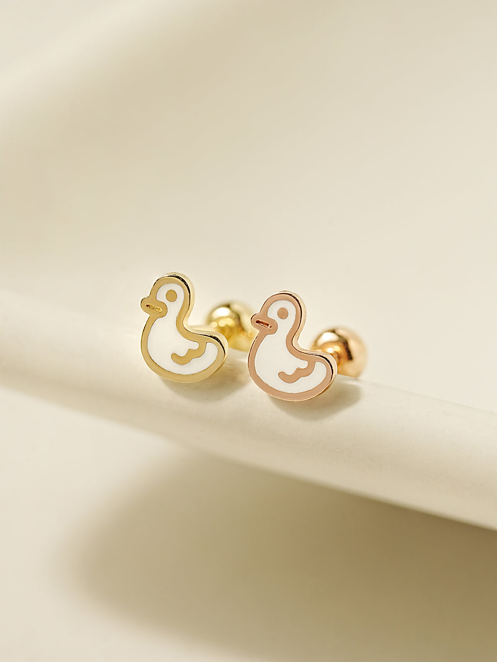 14K Gold Enamel Baby Duck Cartilage Earring 20G