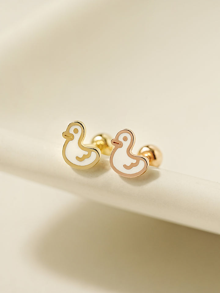 14K Gold Enamel Baby Duck Cartilage Earring 20G