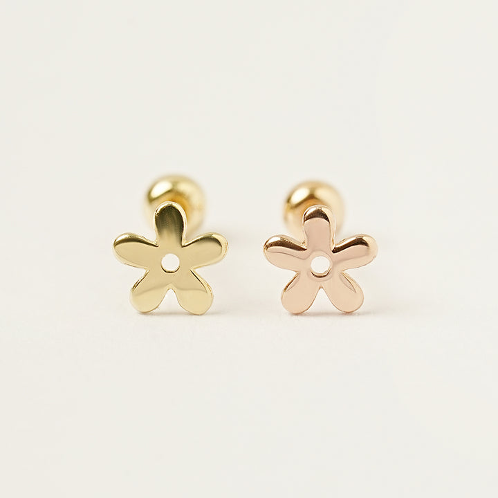 14K Gold Plain Five Petals Cartilage Earring 20G