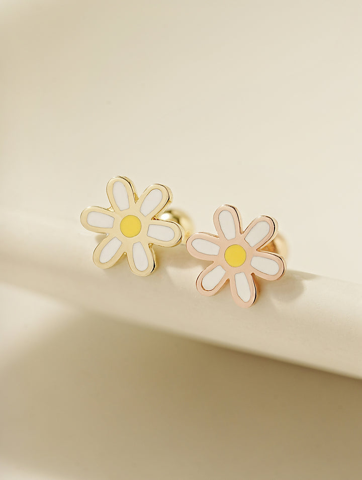 14K Gold Enamel Simple Daisy Cartilage Earring 20G