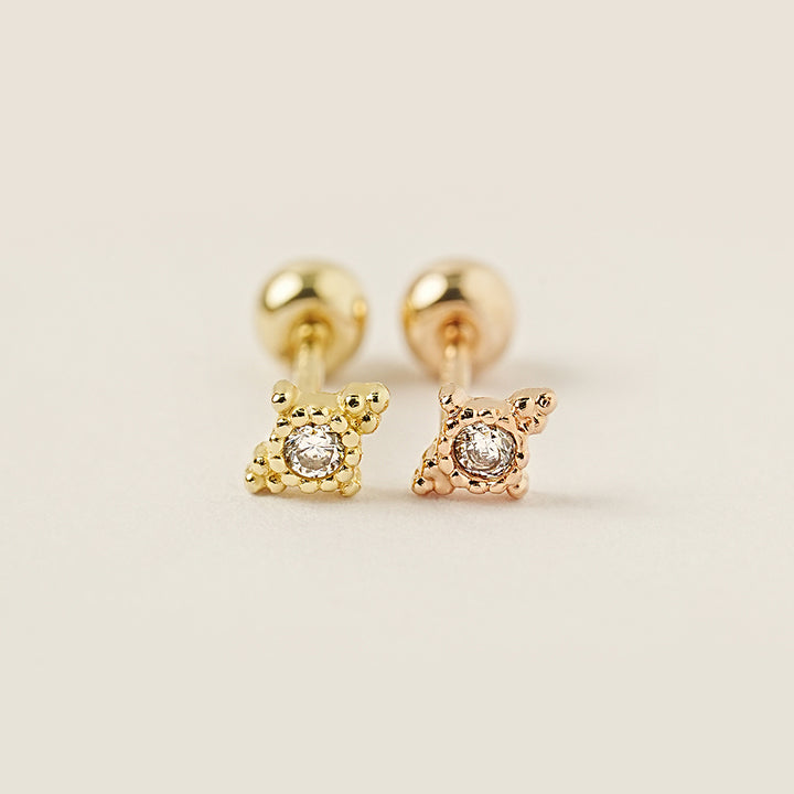 14K Gold Antique Universe CZ Cartilage Earring 20G