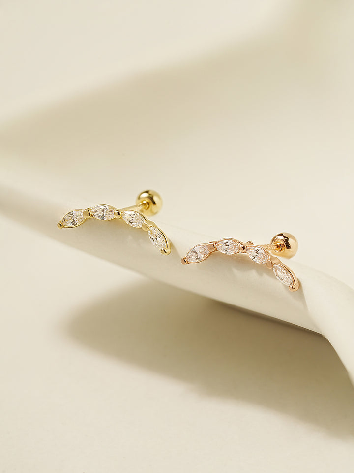 14K Gold Branch Cubic Cartilage Earring 20G