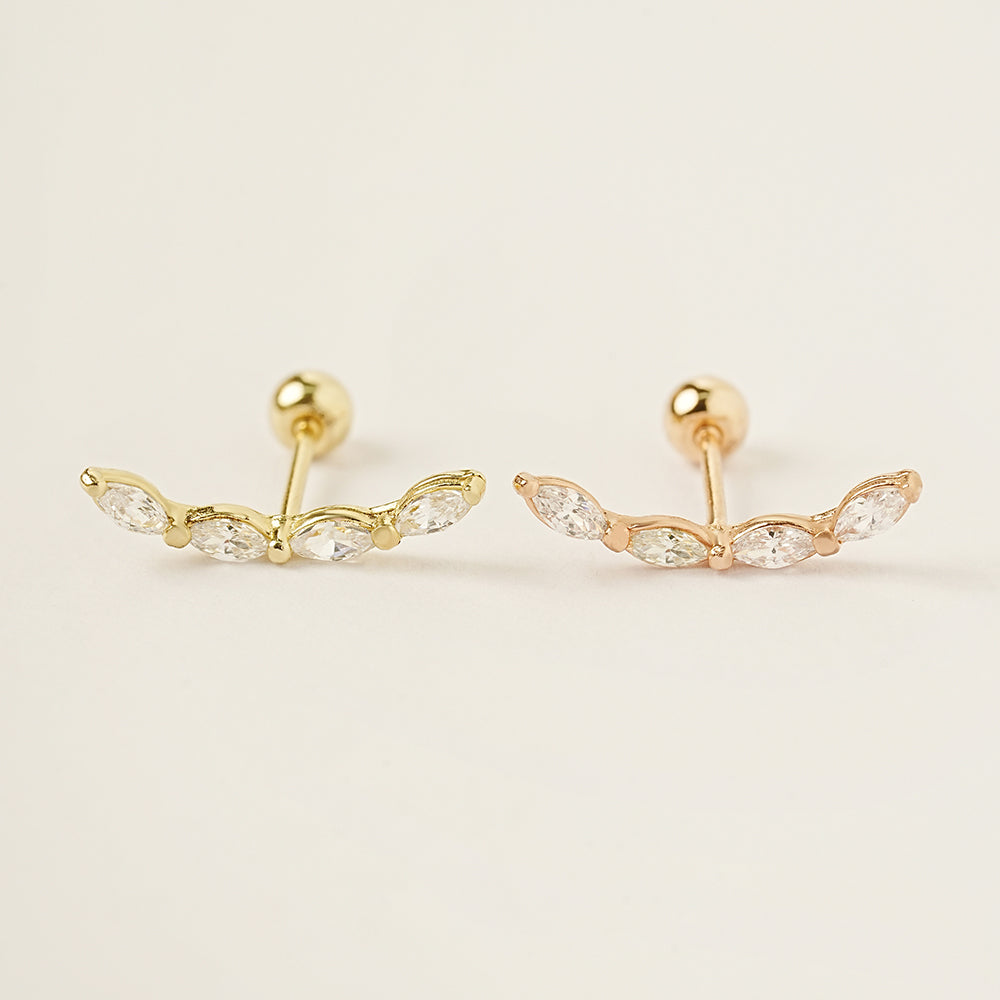 14K Gold Branch Cubic Cartilage Earring 20G