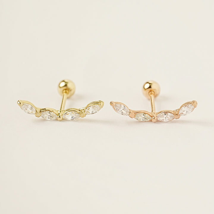 14K Gold Branch Cubic Cartilage Earring 20G