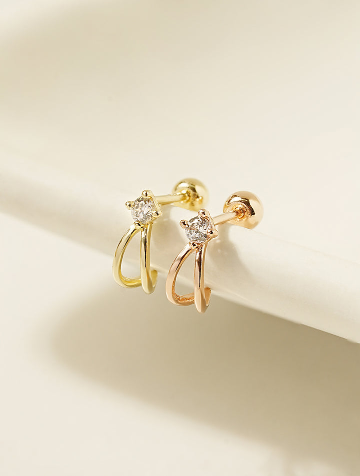 14K Gold Huggie Cubic Cartilage Earring 20G