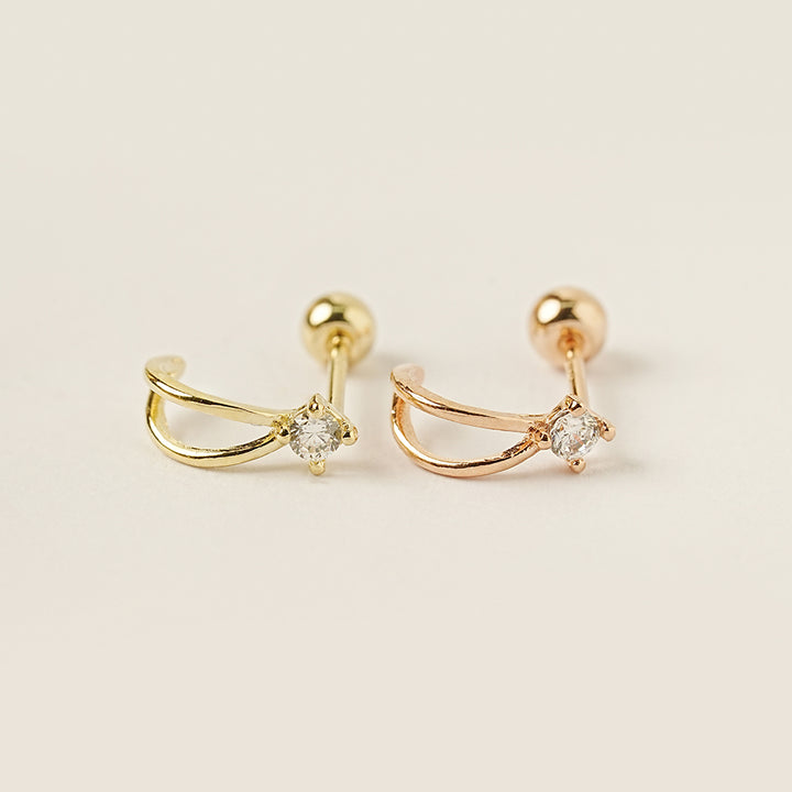 14K Gold Huggie Cubic Cartilage Earring 20G