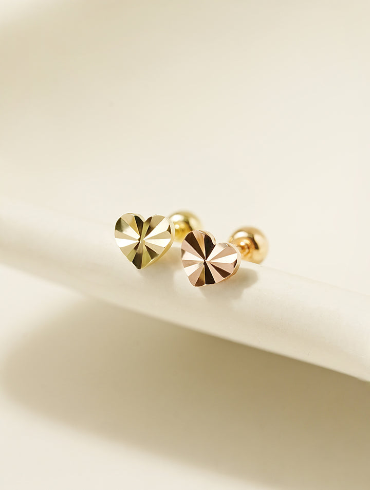 14K Gold Cutting Heart Cartilage Earring 20G