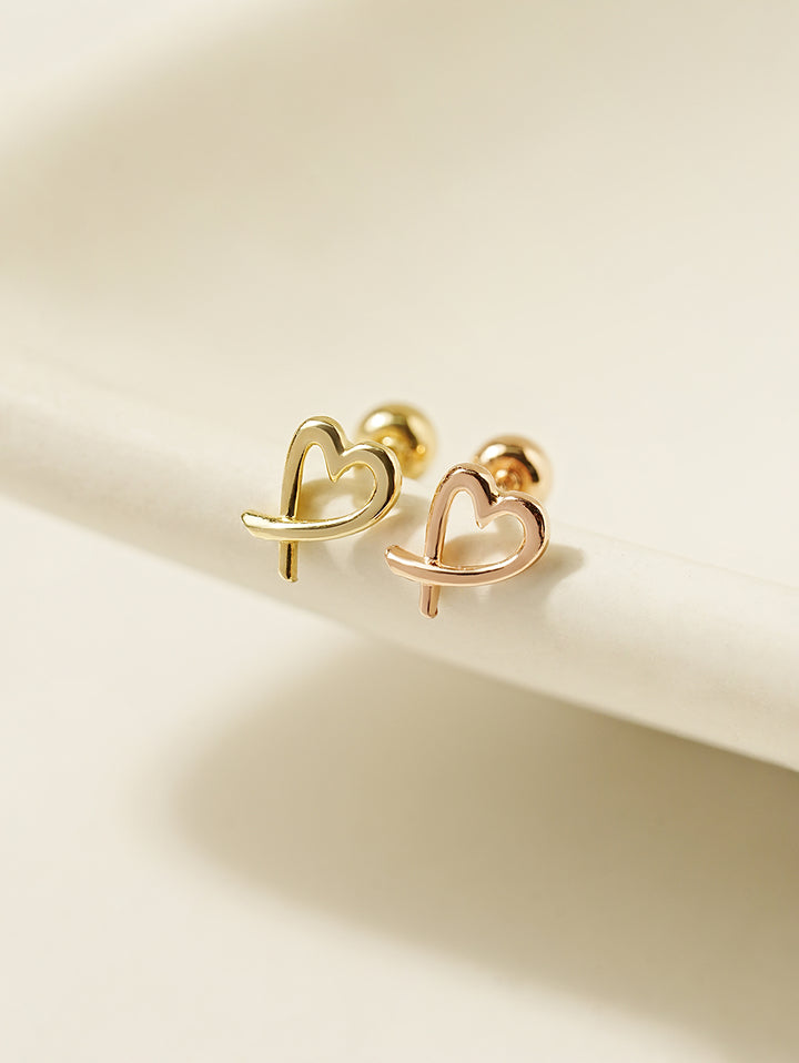 14K Gold Line Heart Shape Cartilage Earring 20G