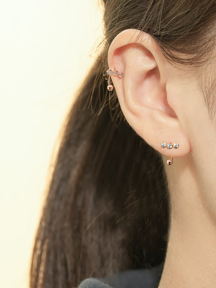 14K Gold Triple Cubic Curve Piercing 20G