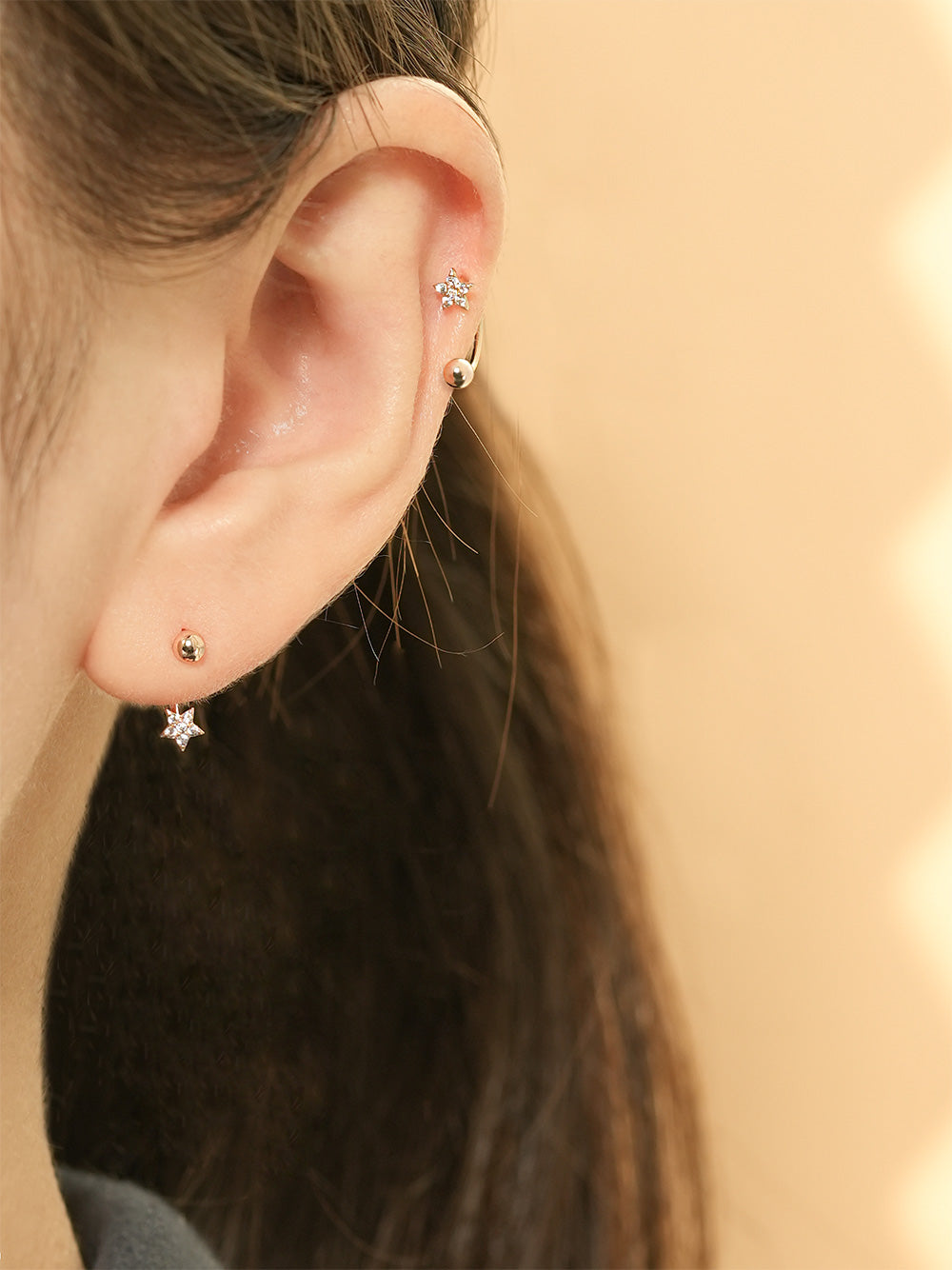 14K Gold Minimi Cubic Star Curve Piercing 20G