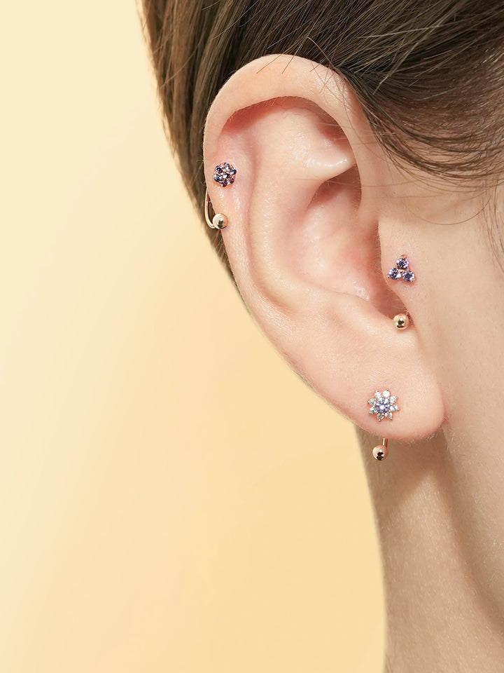 14K Gold Mini Sun Flower Curve Piercing 20G