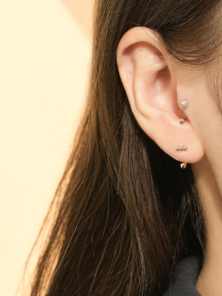 14K Gold Mini Triple Ball Curve Piercing 20G