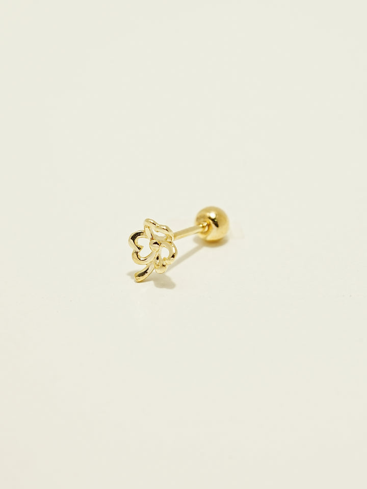 14K Gold Quad Clover Cartilage Earring 20G