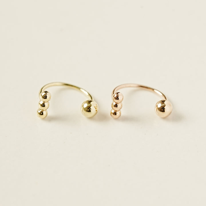 14K Gold Mini Triple Ball Curve Piercing 20G