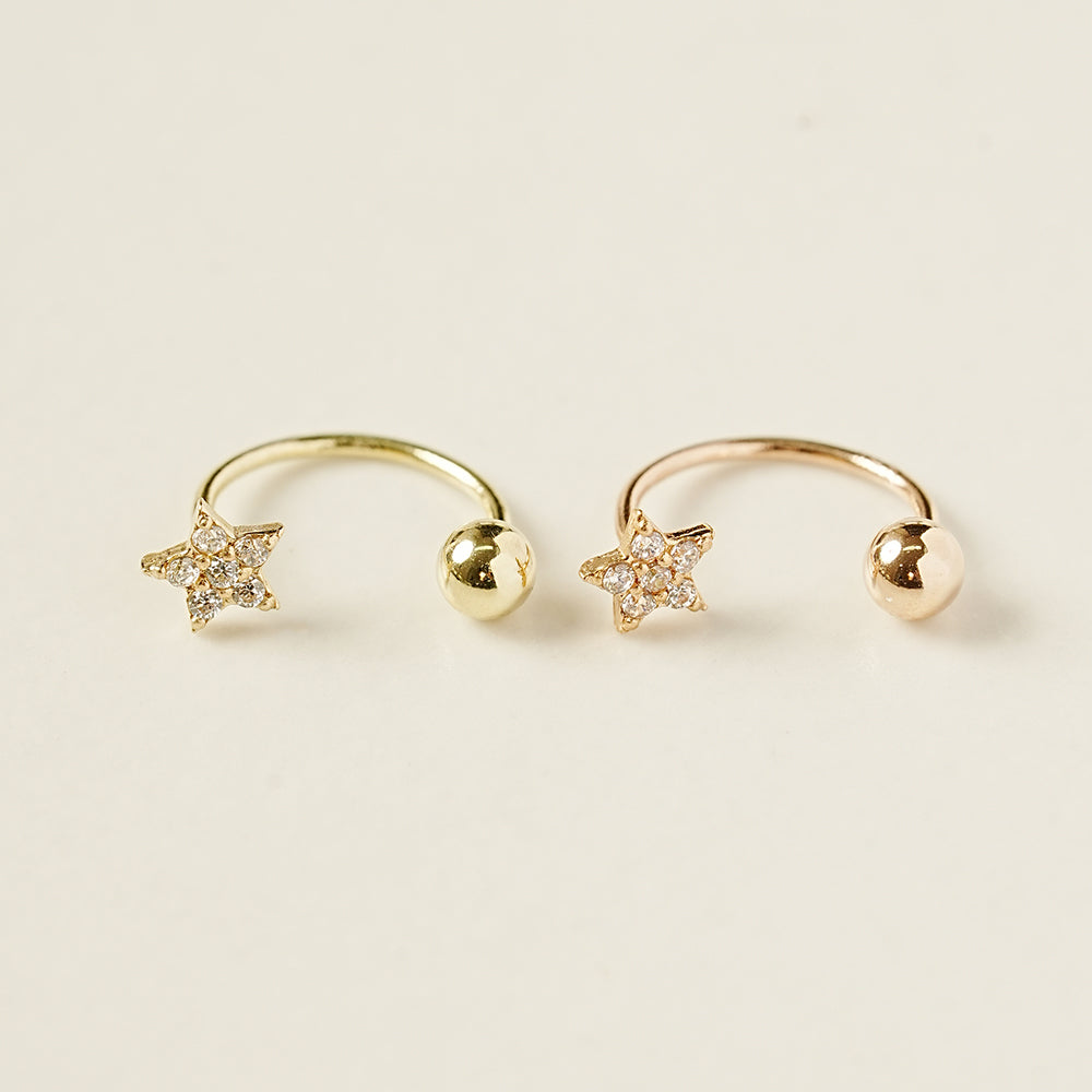 14K Gold Minimi Cubic Star Curve Piercing 20G