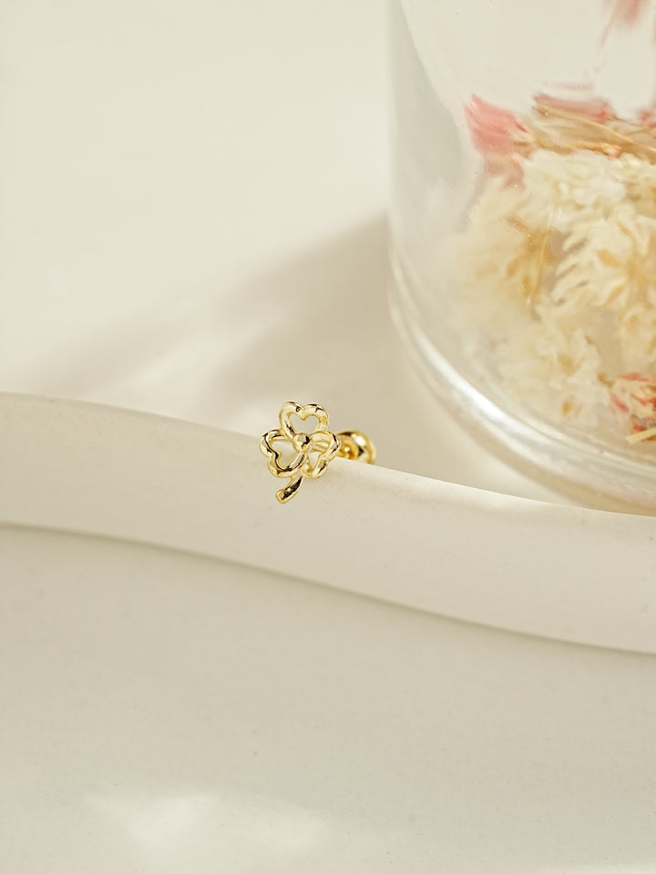 14K Gold Quad Clover Cartilage Earring 20G