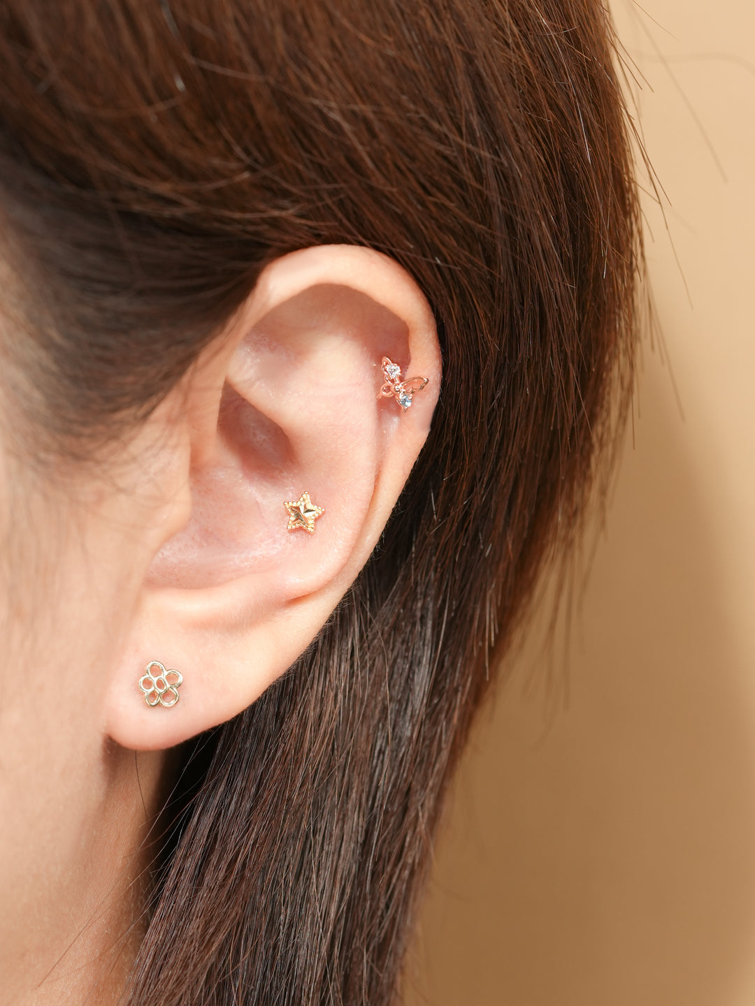 14K Gold Dot Cutting Star Cartilage Earring 20G