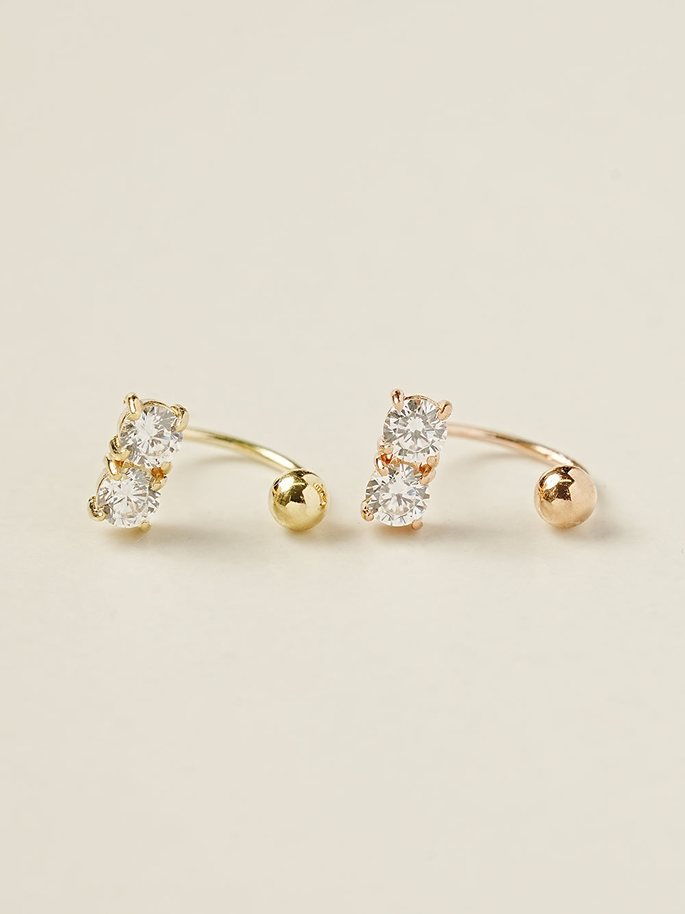 14K Gold Crystal Bar Curve Piercing 20G