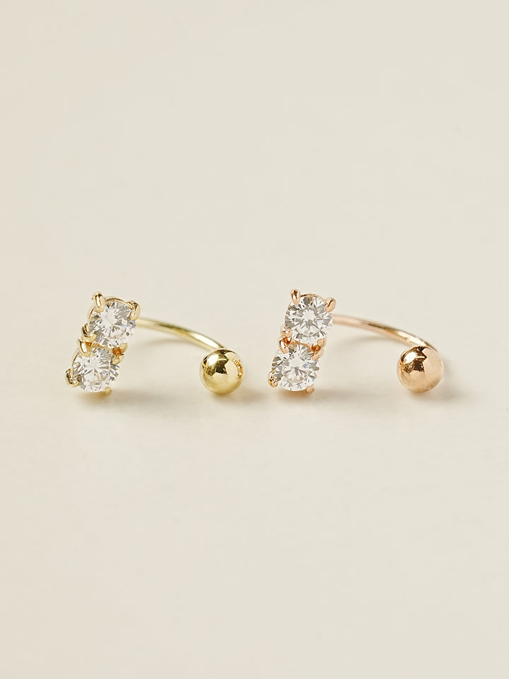 14K Gold Crystal Bar Curve Piercing 20G