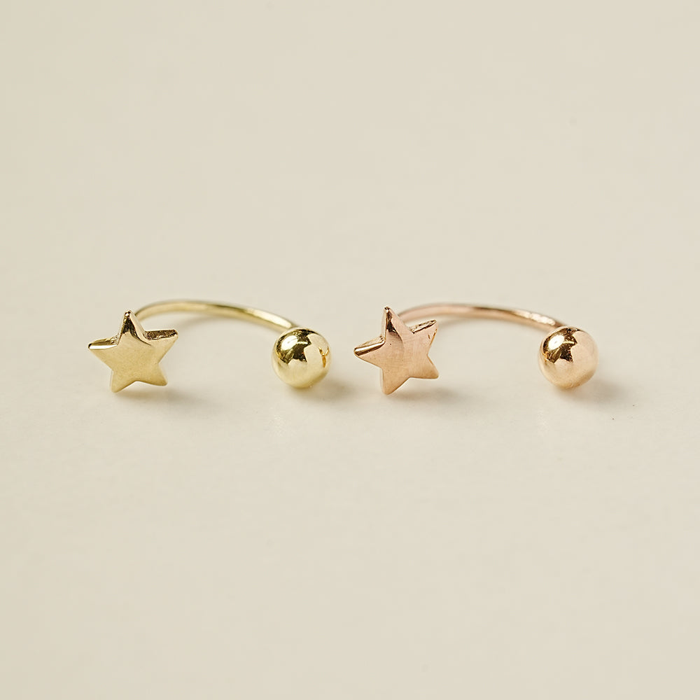 14K Gold Mini Star Curve Piercing 20G