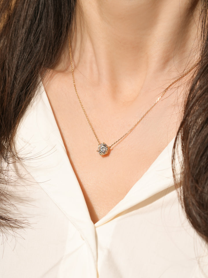 14K Gold 2 Carats Moissanite Dia Six Prong Pendant and Necklace