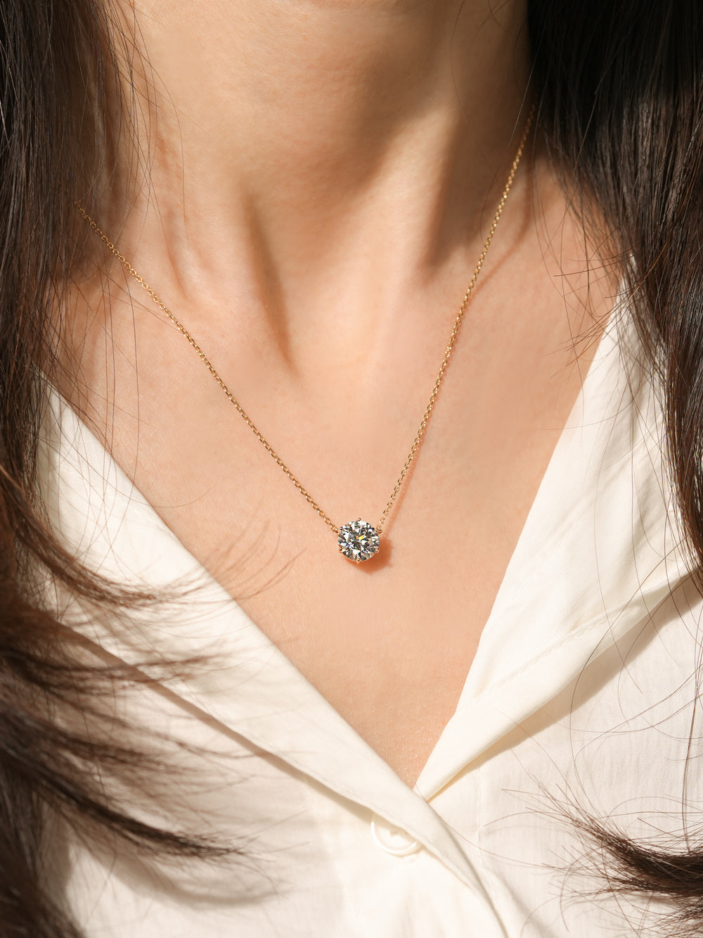 14K Gold 2 Carats Moissanite Dia Six Prong Pendant and Necklace