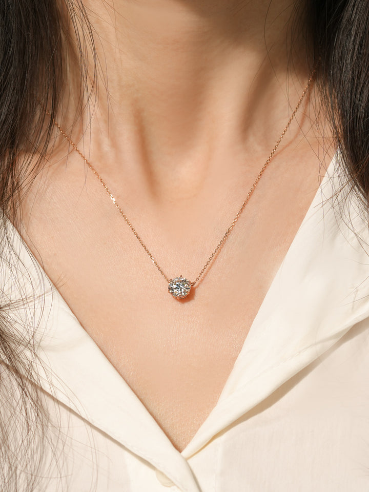 14K Gold 2 Carats Moissanite Dia Six Prong Pendant and Necklace