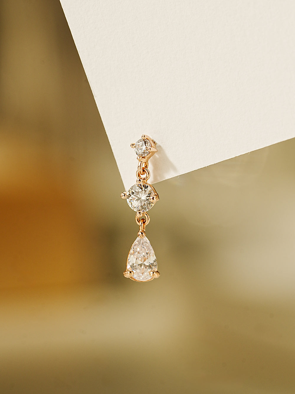 14K Gold Glass Cubic Drop Cartilage Earring 20G