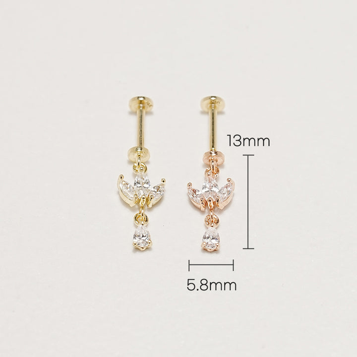 14K Gold Mini Tiara Drop Internally Threaded Labret Piercing 20G18G16G