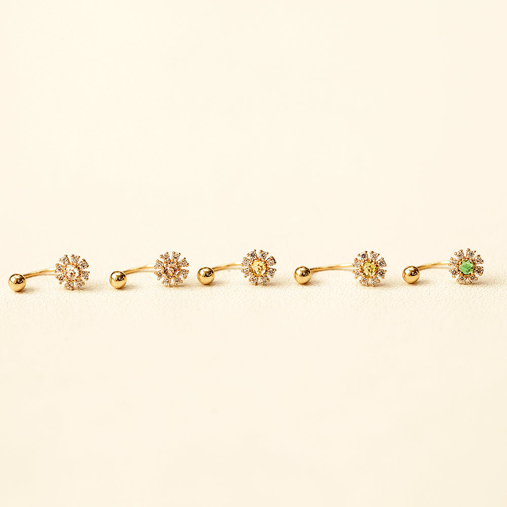 14K Gold Rose-Cut Daisy Curve Piercing 20G