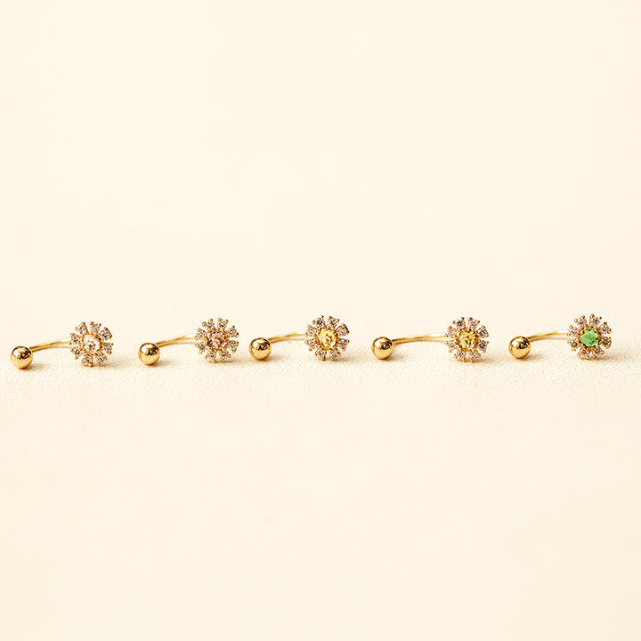 14K Gold Rose-Cut Daisy Curve Piercing 20G