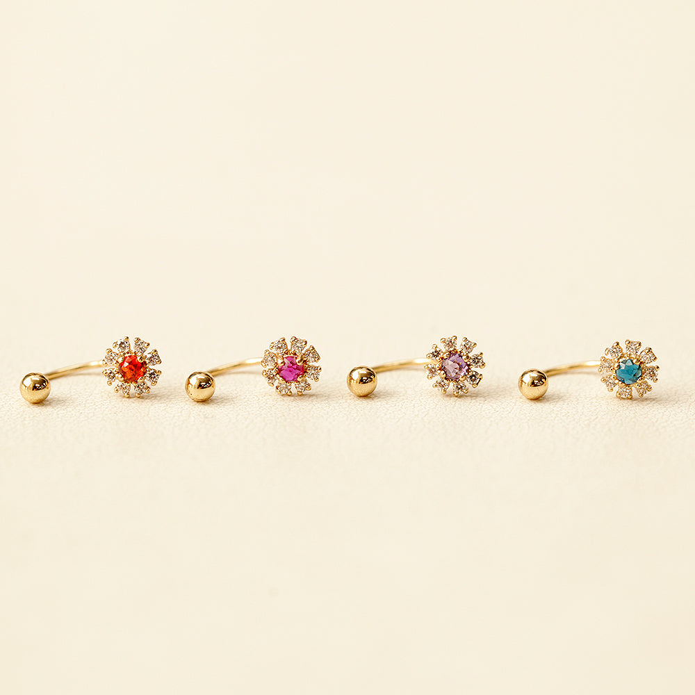 14K Gold Rose-Cut Daisy Curve Piercing 20G