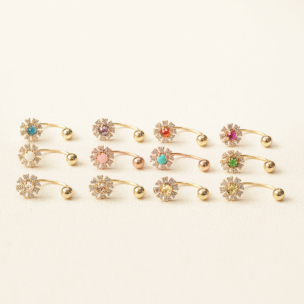 14K Gold Rose-Cut Daisy Curve Piercing 20G