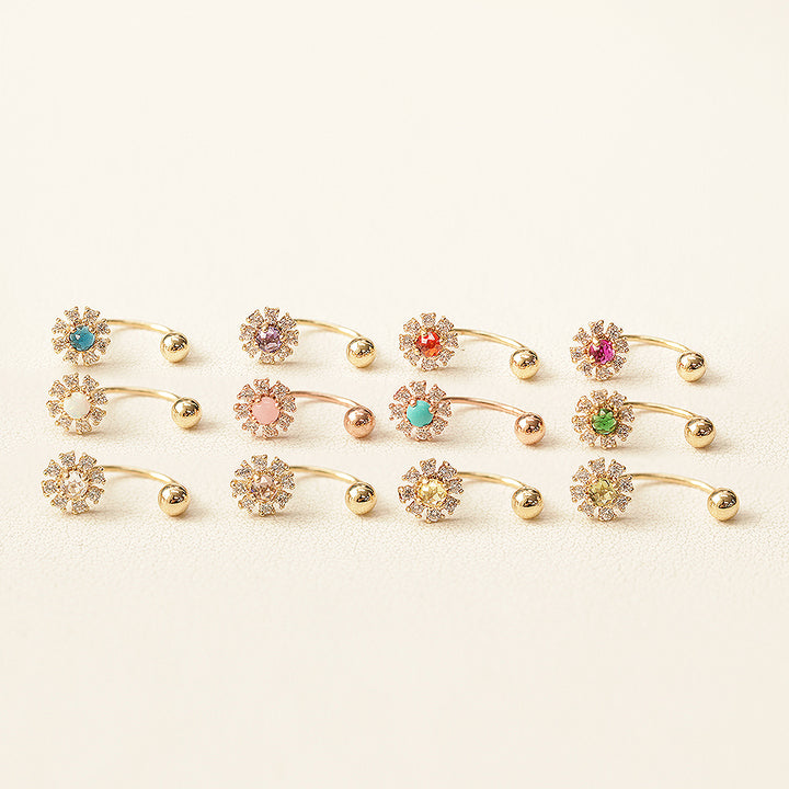 14K Gold Rose-Cut Daisy Curve Piercing 20G