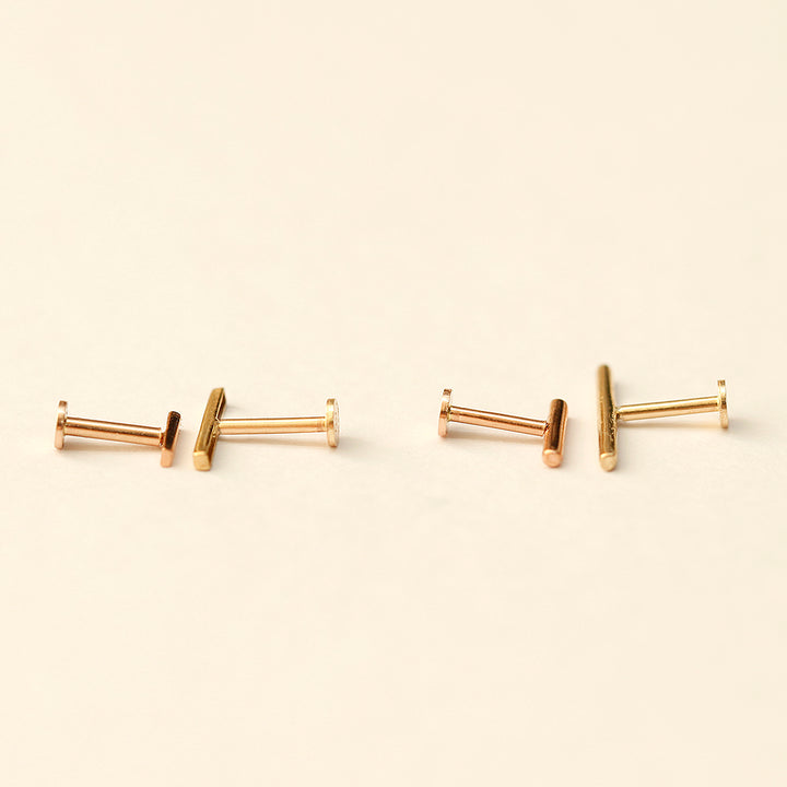 14K Gold Simple Stick Internally Threaded Labret Piercing 18G16G