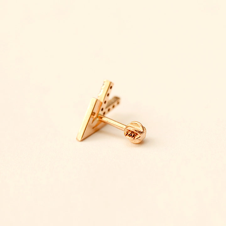 14K Gold Edge Double V Shape Cartilage Earring 18G16G