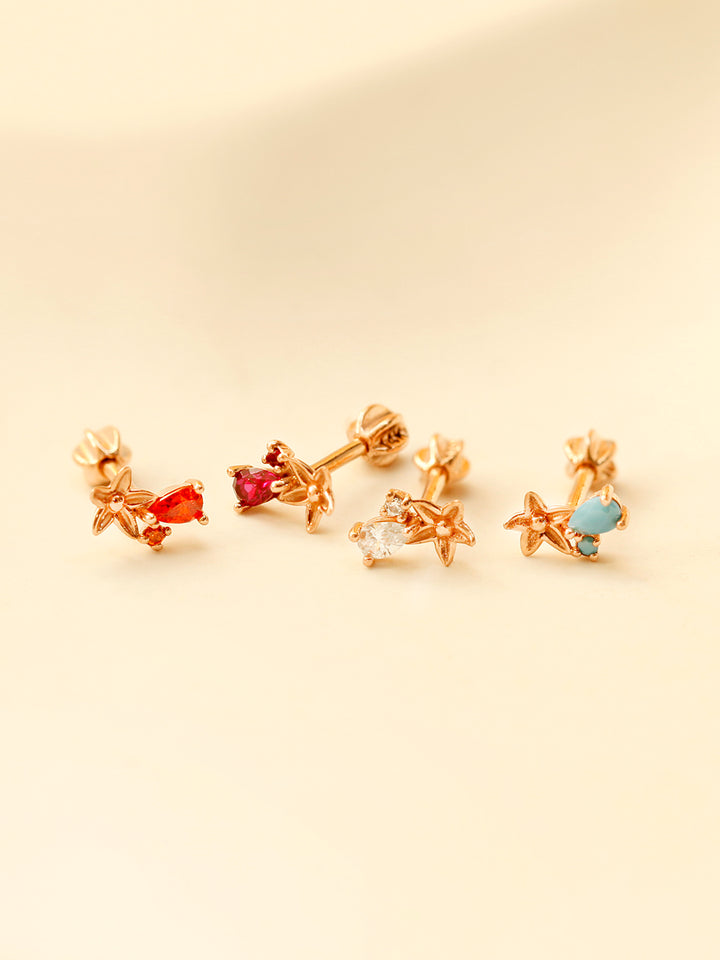 14K Gold Mini Maple Color CZ Cartilage Earring 18G16G