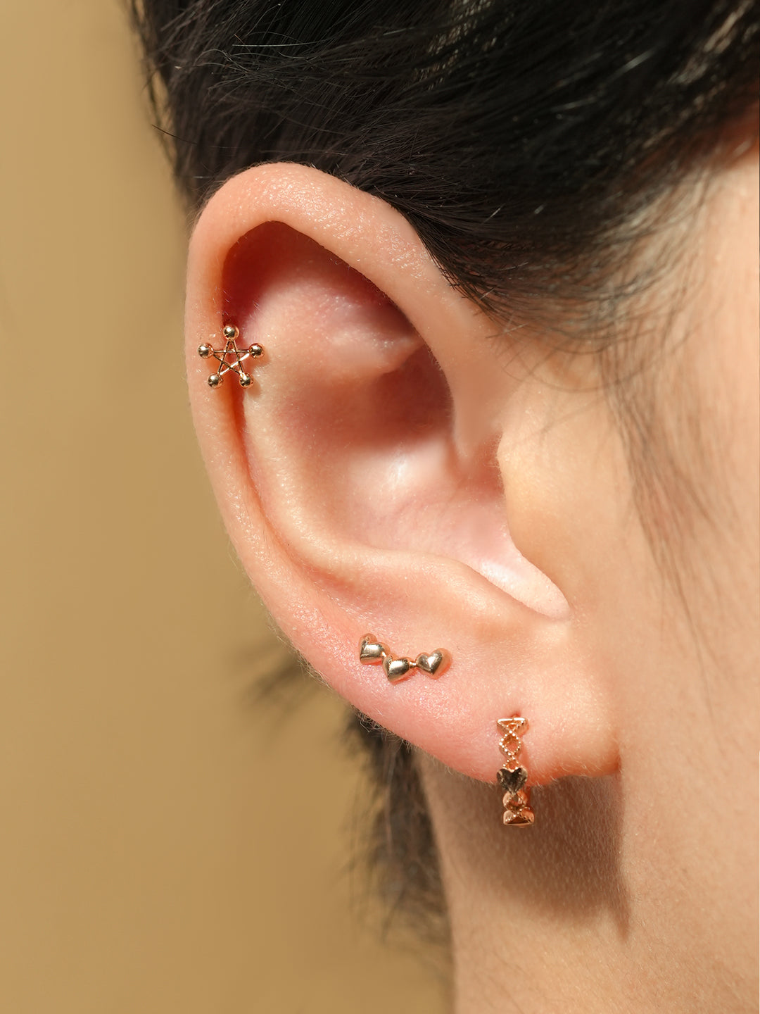 14K Gold Pentagram Star Cartilage Earring 18G16G