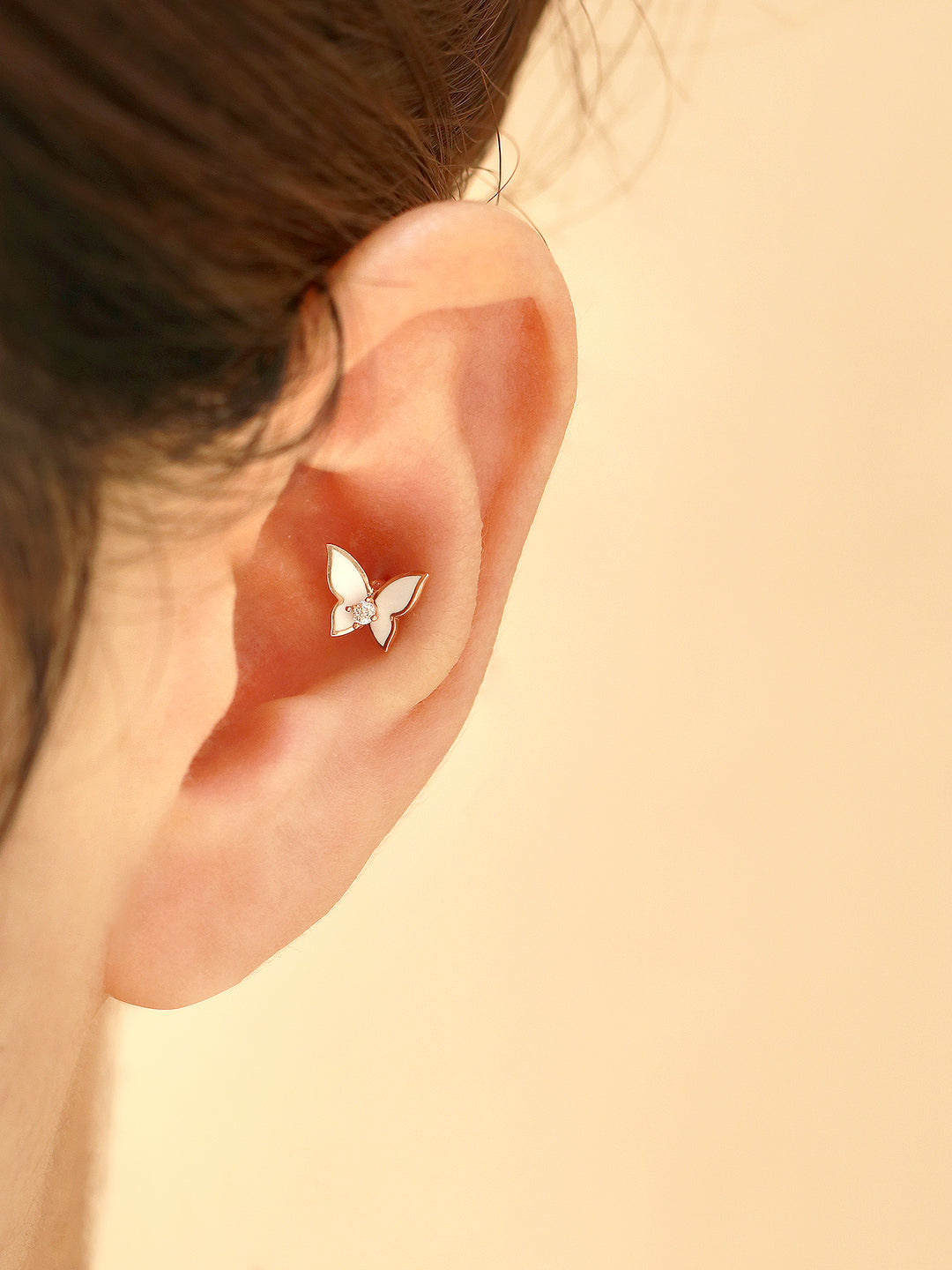 14K Gold Enamel Cubic Butterfly Cartilage Earring 20g