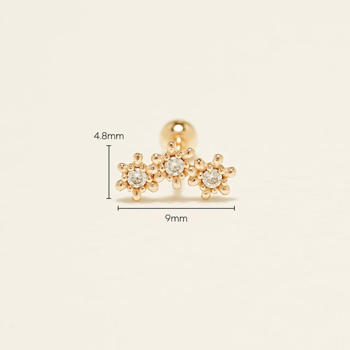 14K Gold Triple Shining Cartilage Earring 20G