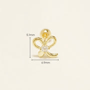 14K Gold Sprout Ribbon Cartilage Earring 20G